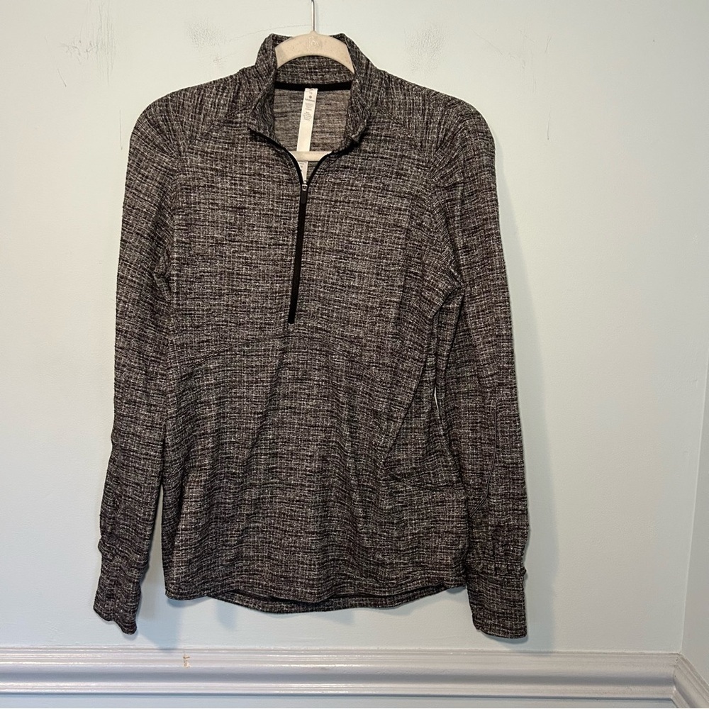 Lululemon Gray & Black Extra Mile Half-Zip Long Sleeve Pull Over Size 10